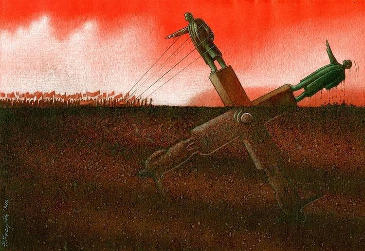 Revolution by Paweł Kuczyński ([Facebook](https://www.facebook.com/pawelkuczynskiart/) / [Instagram](https://www.instagram.com/pawelkuczynskiart/)). See also [78 More Brutally Honest Illustrations By Pawel Kuczynski Show What’s Wrong With Today’s Society](https://www.boredpanda.com/satirical-illustrations-polish-pawel-kuczynski/).